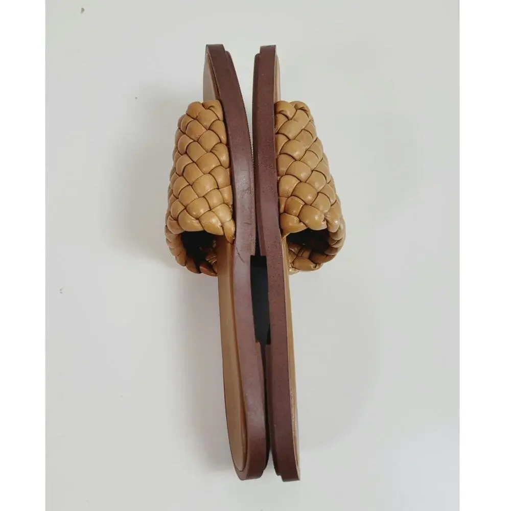 MADEWELL The Suzi Slide Sandal in Woven Leather in Toffee, sz 9.5